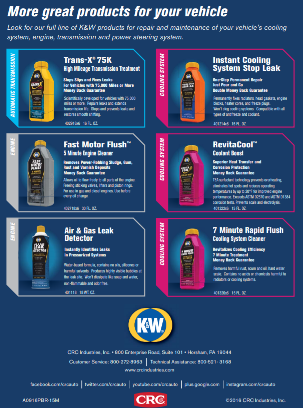 K&W TRANSX® AUTOMATIC TRANSMISSION STOP LEAK & TUNE 15 FL OZ